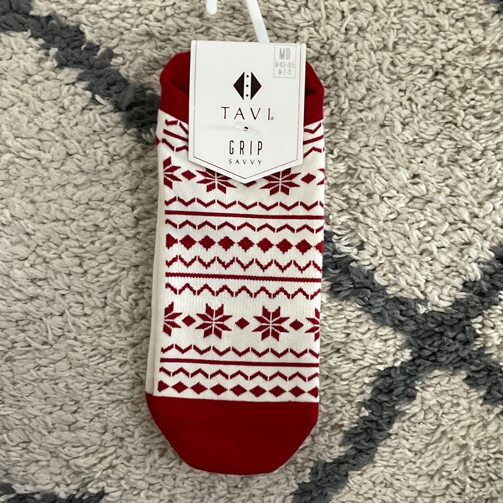 Pure Barre Red and White Grip Socks